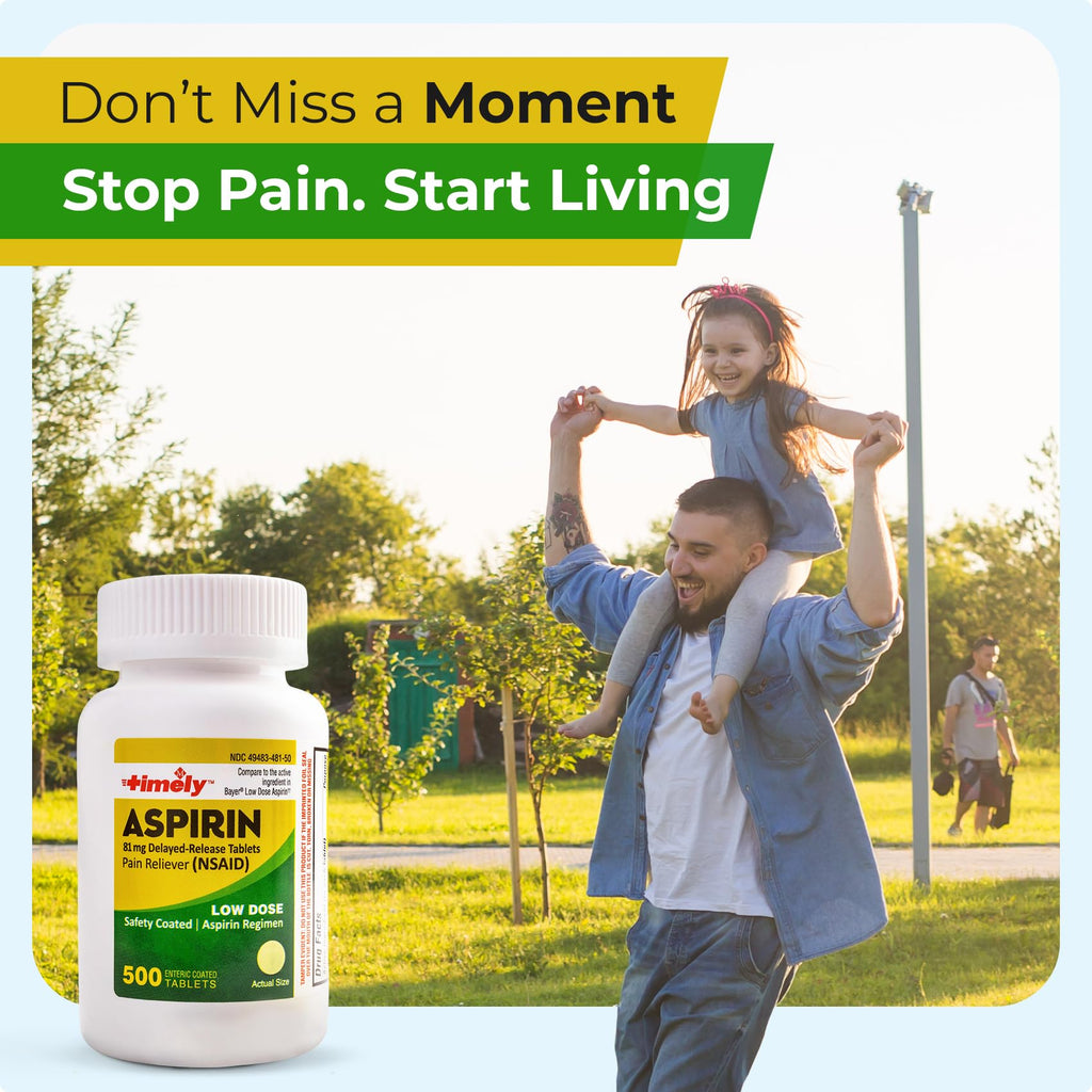 TIME-Cap Labs 500 Tablets Low Dose Aspirin 81mg Enteric Coated - NSAID Pain Reliever & Fever Reducer for Adults, Helps with Minor Aches, Headaches, Muscle Pain, Toothaches, and Joint Discomfort