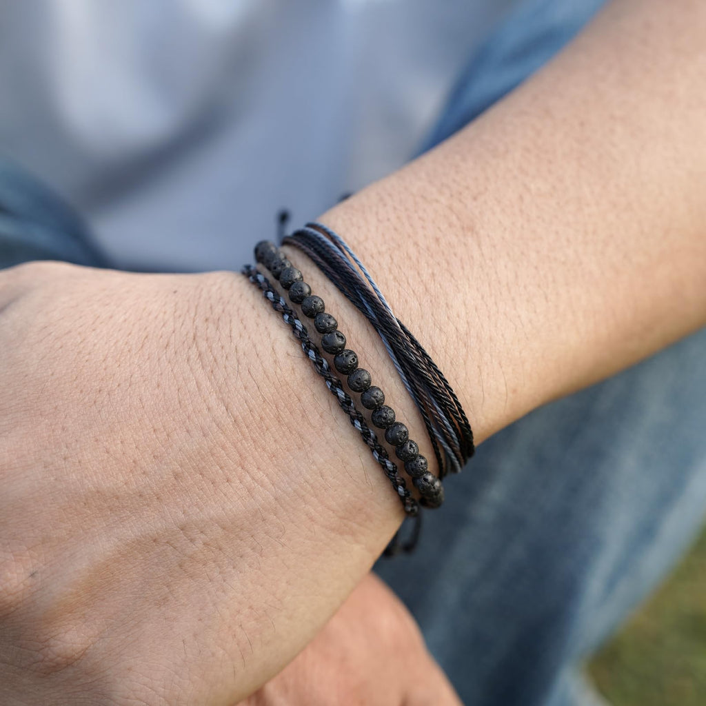 Mezcla Vida Handmade Natural Stone Beaded Healing Bracelet Gift for Men Adjustable Rope String Bracelet (Lava Rock, Adjustable)