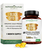 Organic Turkish Black Seed Oil Capsules, Premium Cold Pressed, High TQ, 1 Month Supply, Non-GMO Black Cumin Nigella Sativa Oil for Immune Support, Joint, Digestive Health, 1000mg per Capsule, 60ct