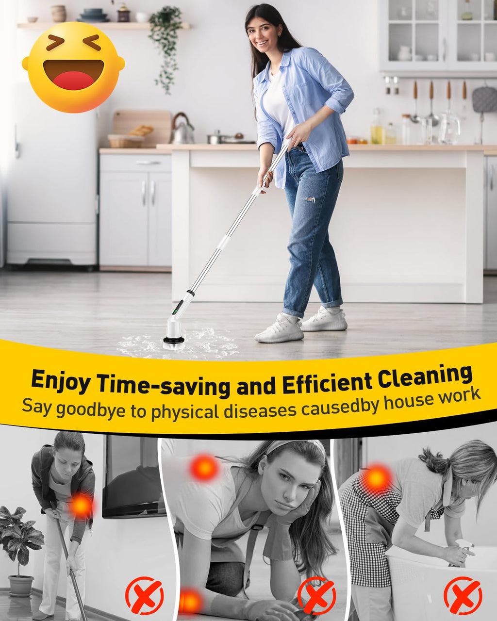Electric Spin Scrubber for Bathroom, Shower Scrubber with Long Handle