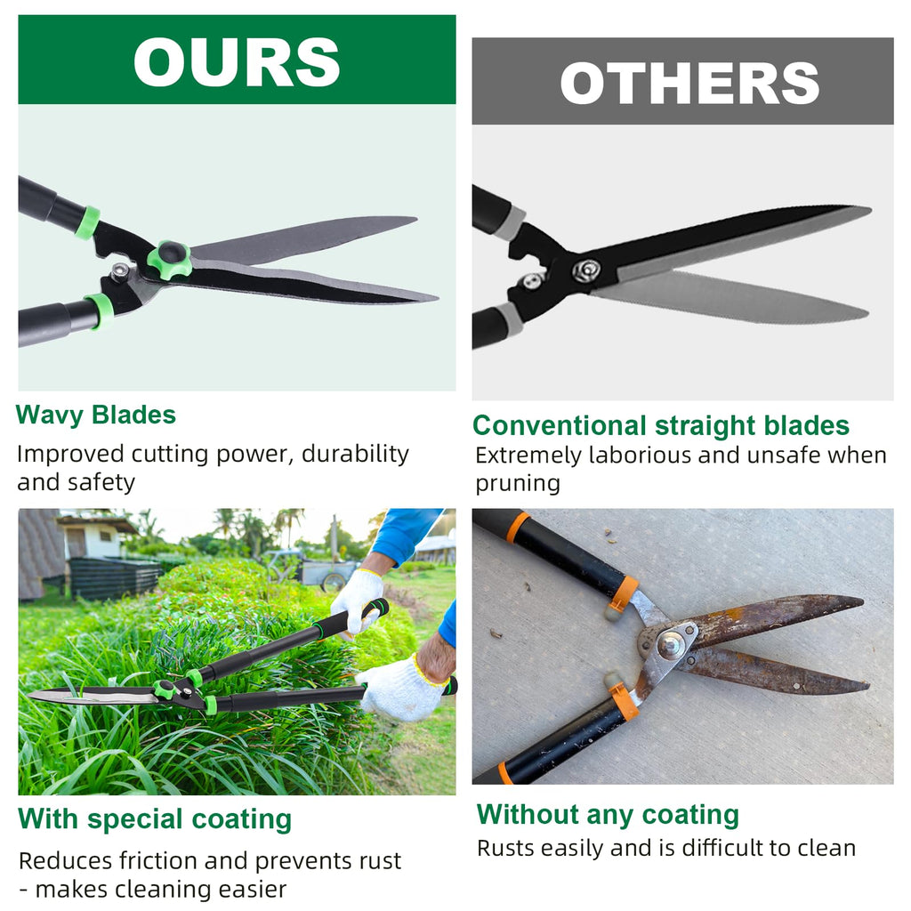 Hedge Shears 29.5" Manual Hedge Clippers with 15° Angle Precision Blades Plant Cutting Scissors for Trimming and Shaping Hedges, Shrubs, Boxwood, Tall Bushes