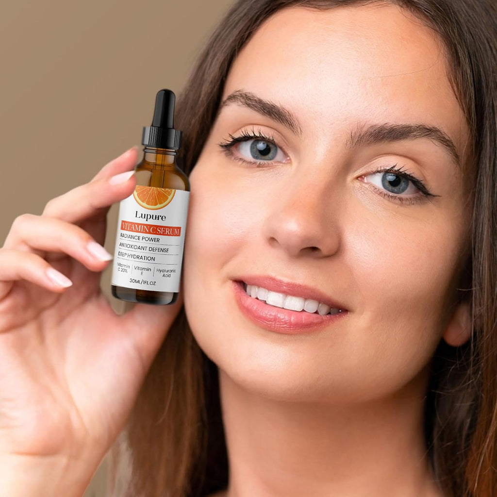 Lupure Professional Vitamin C Face Serum 20%, Anti Aging Facial Super Vit C Serum with Ascorbic Acid Hyaluronic Acid & Vitamin E for Dark Spots, Skin Care, Christmas Gift & Stocking | 1 Fl. Oz