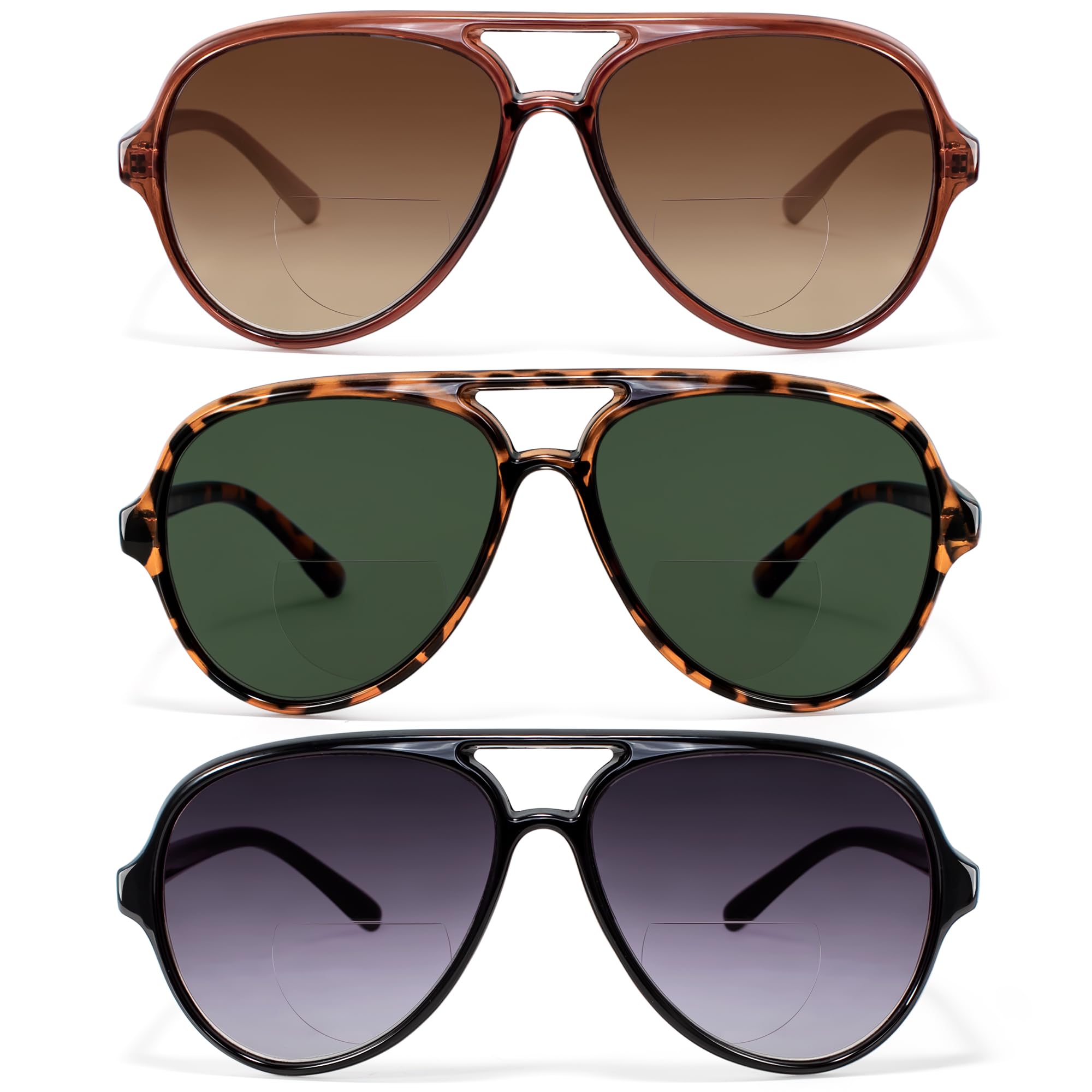 EYEGUARD 3 Pack Retro Aviator Bifocal Reading Sunglasses for Women Men UV400 Protection Classic Square Sun Readers 2.50