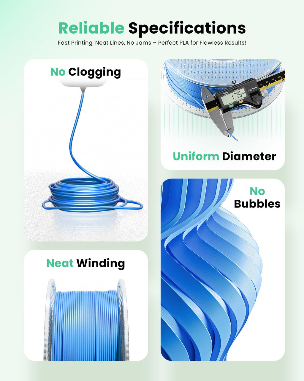 MarsWork PLA Filament 1.75mm PLA 3D Printer Filament(Refill),1kg Refill for Reusable Spools(2.2lbs),Premium Quality 3D Printing Filament for Bambu lab 3D Printers, V Blue