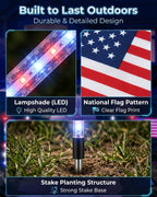 VUHIYOM 8 Piece Flag Light Set, Solar American Flag Lights Outdoor, 4th of July Pathway Stake for 250th Anniversary, Patriotic Red White Blue Decorations for Garden Yard, Waterproof Auto On/Off