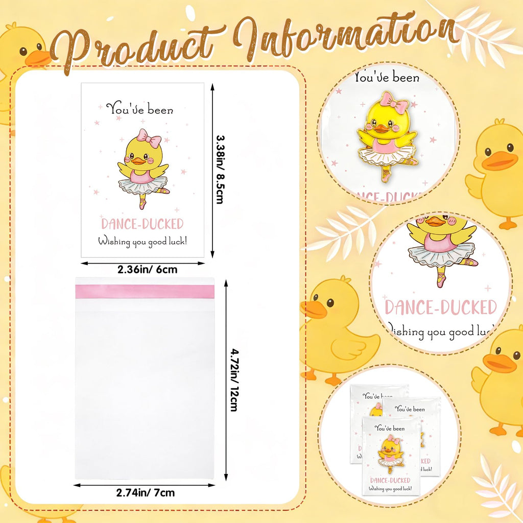 Hinly 36 Set Dance Gifts Bulk Include Ballet Duck Pins Brooches with You've Been Dance Ducked Greeting Card Inspirational Gift Accessories for Dancers Ballerina Party Favors (Pink)