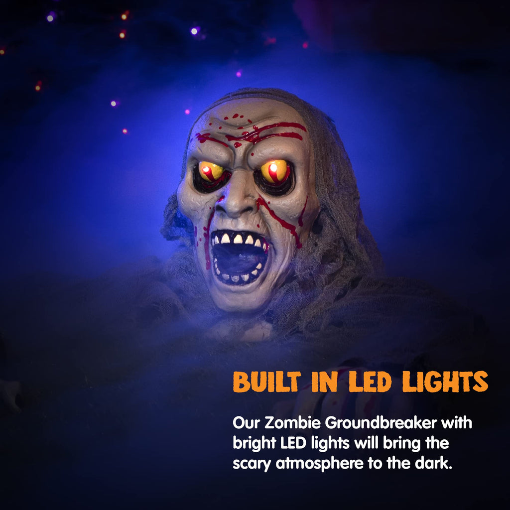 JOYIN Halloween Decorations Outdoor Light-Up Zombie Groundbreaker with bloodstain and Creepy Sound for Halloween Outside Decor Lawn Yard Patio Graveyard Decoration, Haunted House Prop