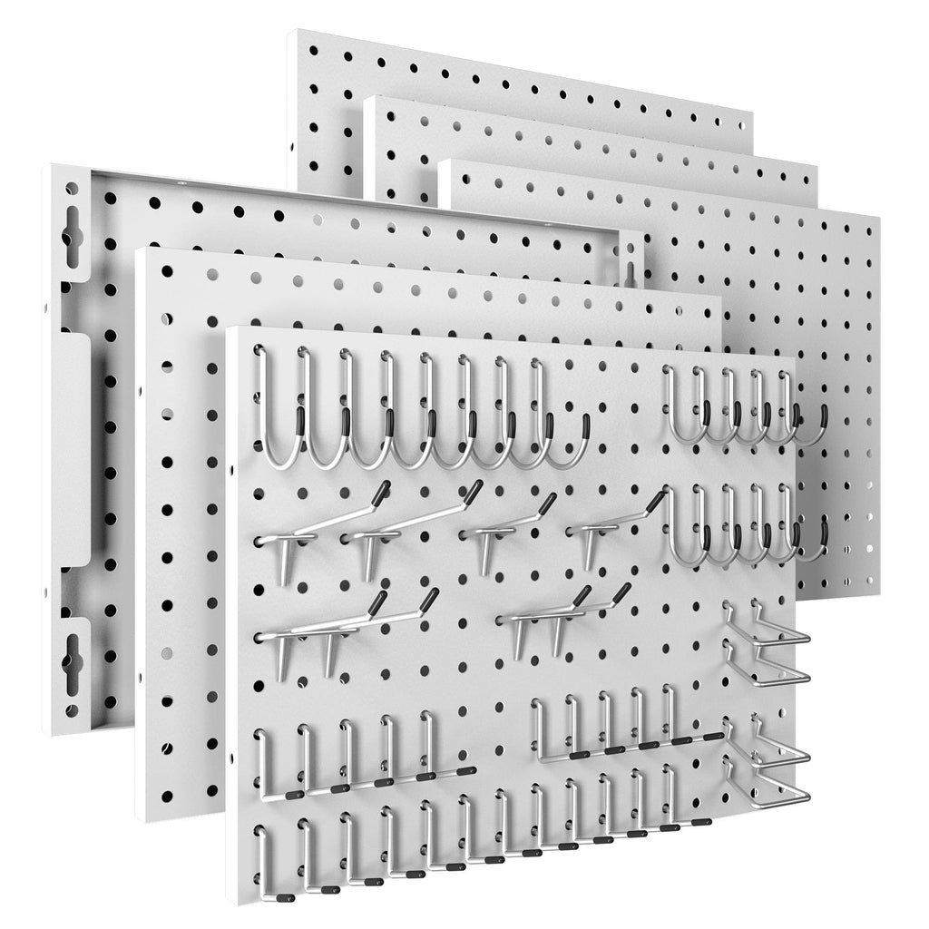 Spampur Peg Board, 6 Pack Metal Pegboard Panels White Pegboards Wall Organizer with 50 Hooks, Heavy Duty Peg Board for Walls Home, Garage Tool Storage, Office Organization, Craft Room, Kitchen