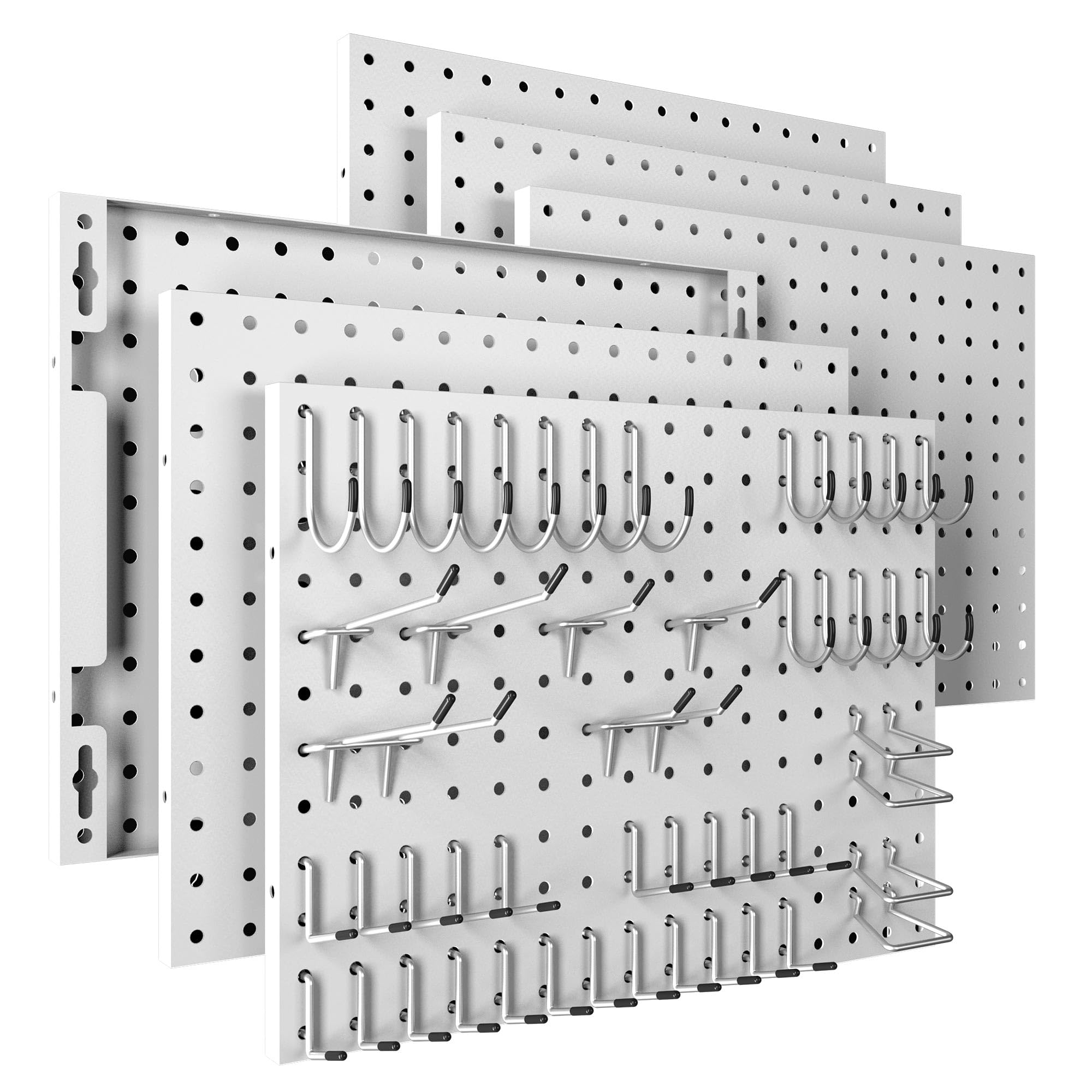 Spampur Peg Board, 6 Pack Metal Pegboard Panels White Pegboards Wall Organizer with 50 Hooks, Heavy Duty Peg Board for Walls Home, Garage Tool Storage, Office Organization, Craft Room, Kitchen