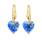 Handmade Murano Glass Heart Earrings for Women, Gold-Plated Drop Earrings, Lightweight Romantic Jewelry for Women, Anniversaries, Birthdays, Everyday Wear(Blue)