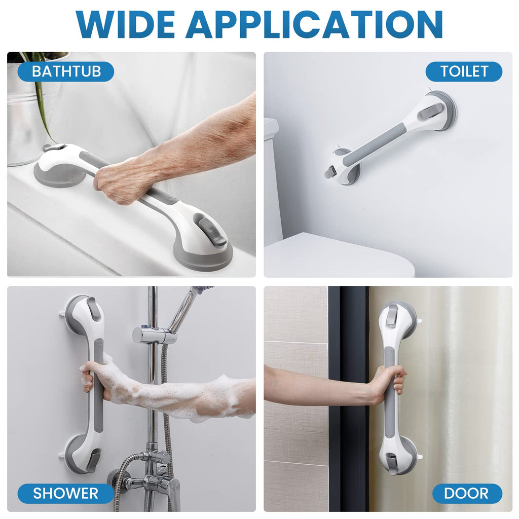 LEVERLOC Grab Bars for Bathtubs and Showers, Shower Handle 17 Inch Strong Suction Bath Handrails, Safety Grip for Bathroom Chair, Bathroom Grab Bar for Senior No Drilling Waterproof,Grey