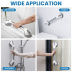 LEVERLOC Grab Bars for Bathtubs and Showers, Shower Handle 17 Inch Strong Suction Bath Handrails, Safety Grip for Bathroom Chair, Bathroom Grab Bar for Senior No Drilling Waterproof,Grey