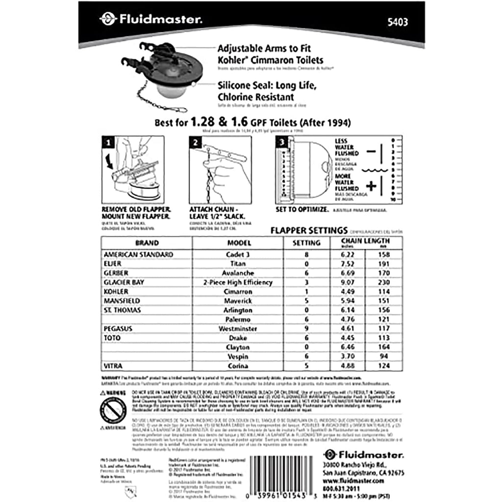 Fluidmaster 5403 3-Inch Water Saving Long Life Toilet Flapper