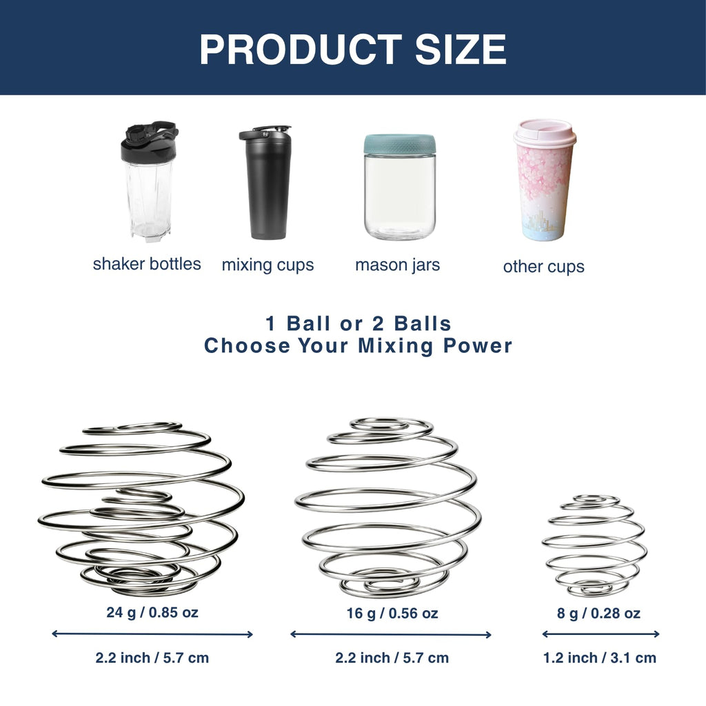 Shaker Balls for Protein Shakes, 304 Stainless Steel Shaker Balls for Bottles, Smooth Mixing (6 Small 6 Large)