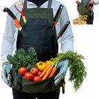 Extra Gardening Apron Waterproof Cross Back Apron Women, 600D Polyester Heavy Duty Men Apron Harvest Bag, Over 30% Larger Than Standard Models, Adjustable Straps and Large Quick Release Pockets Green
