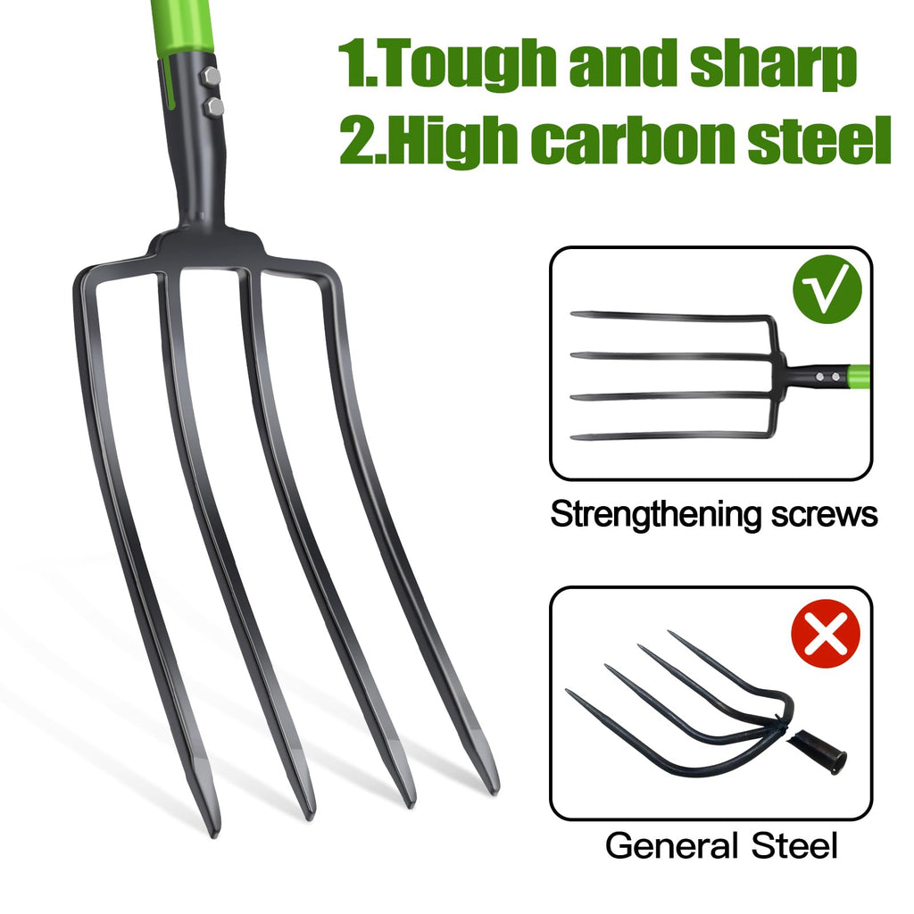 GARDENWORK Garden Fork,45-Inches Pitch Fork with Enhanced&Steel D-Handle