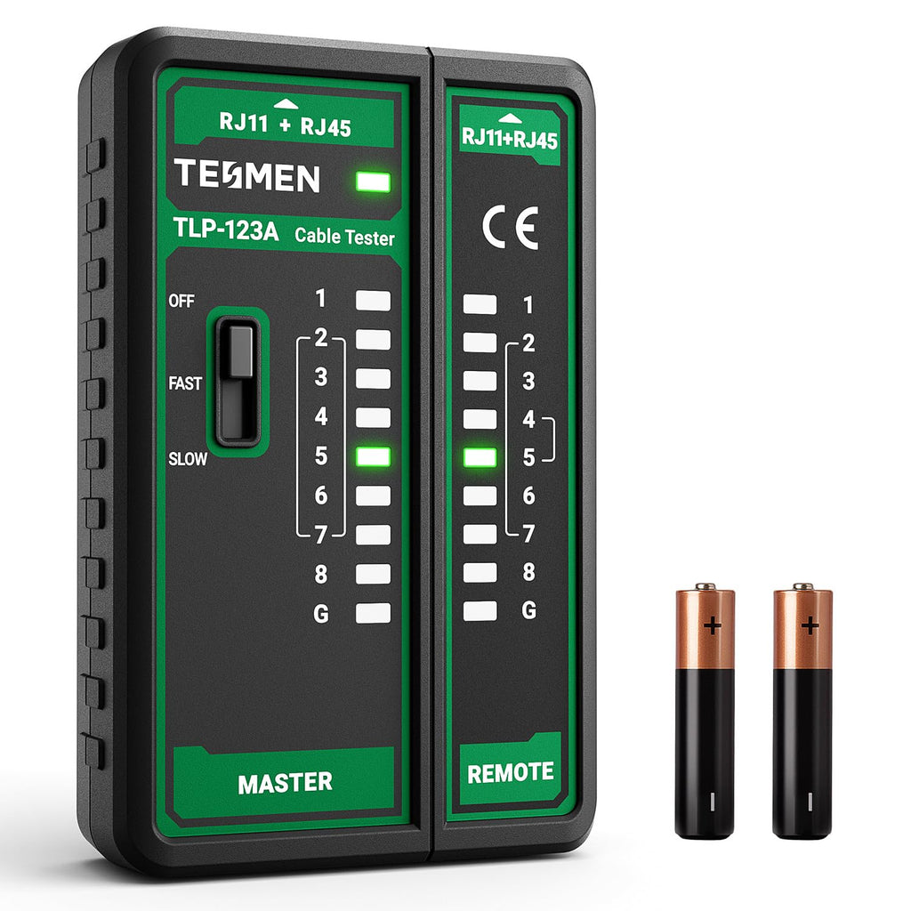 TESMEN TLP-123A Network Cable Tester for RJ11 RJ45, Ethernet Wire Tool for CAT5/CAT5E/CAT6/CAT6A/CAT7/UTP&STP, LAN & TEL Continuity Test, Suitable for Cable Maintenance - Green