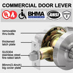 HISAFE Storeroom Door Handle Heavy Duty Grade 2 Commercial Door Locks, Non-Handed, UL 3 Hour Fire Rated, ADA Compliant, Satin Chrome Finish 26D, 2-3/4''Backset, X-XG-ST-70