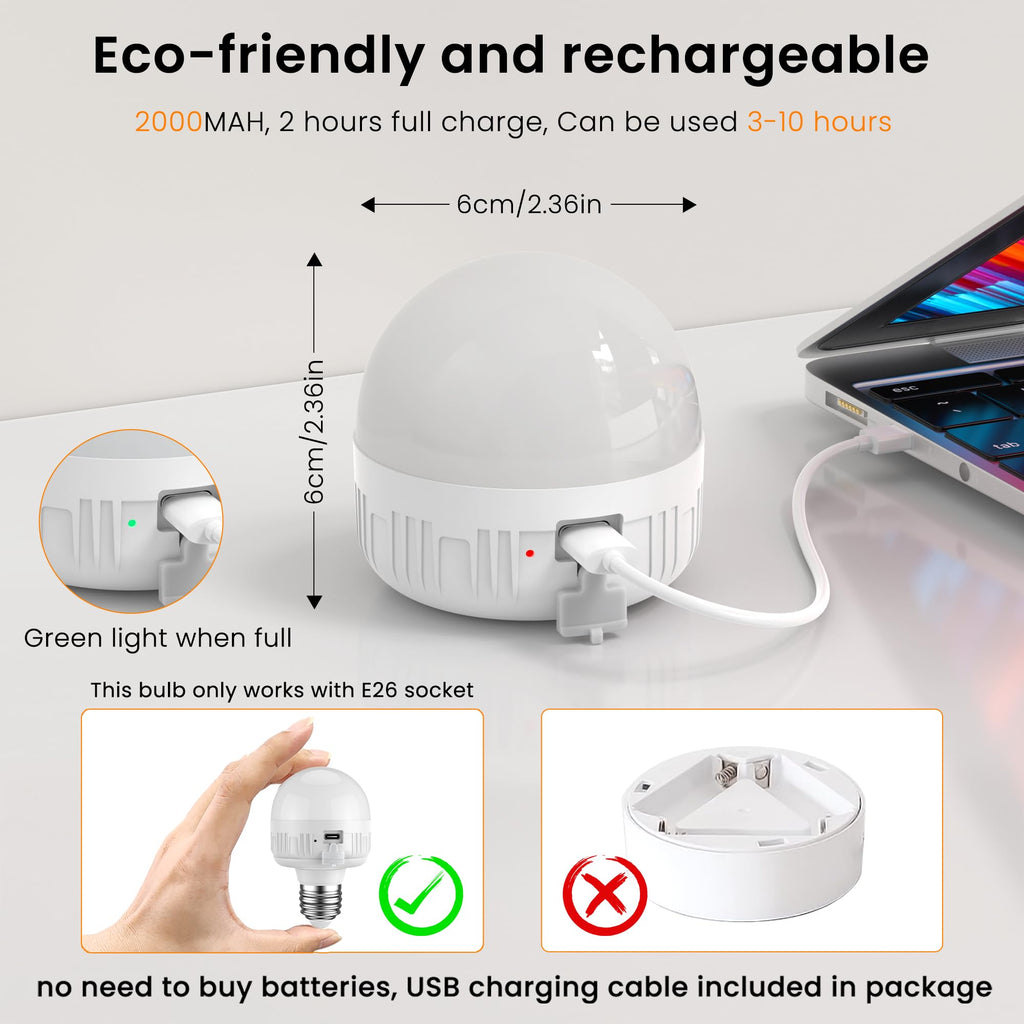 SCOPOW 1PC Rechargeable Light Bulbs with Remote Control Timer and 3 Color Temperature Rechargeable Battery Operated Light Bulb (5W+E26+3Colors+1PC)