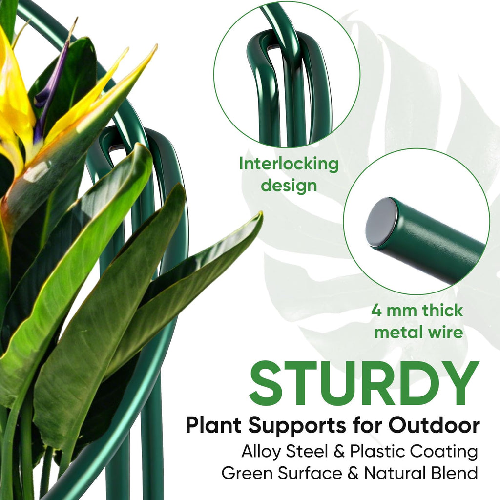 HiGift 10 Pack 24" H x 10" W Tall Plant Support Stakes, Half Round Metal Peony Cages and Supports, Monstera Plant Support Snake Plant Stake Flower Support Ring for Tomato, Hydrangea Outdoor Indoor