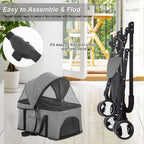 BestPet 3-Wheels Pet Stroller - Dog & Cat Premium 3-in-1 Multifunction Detachable Carrier Lightweight Folding Travel Stroller, Grey