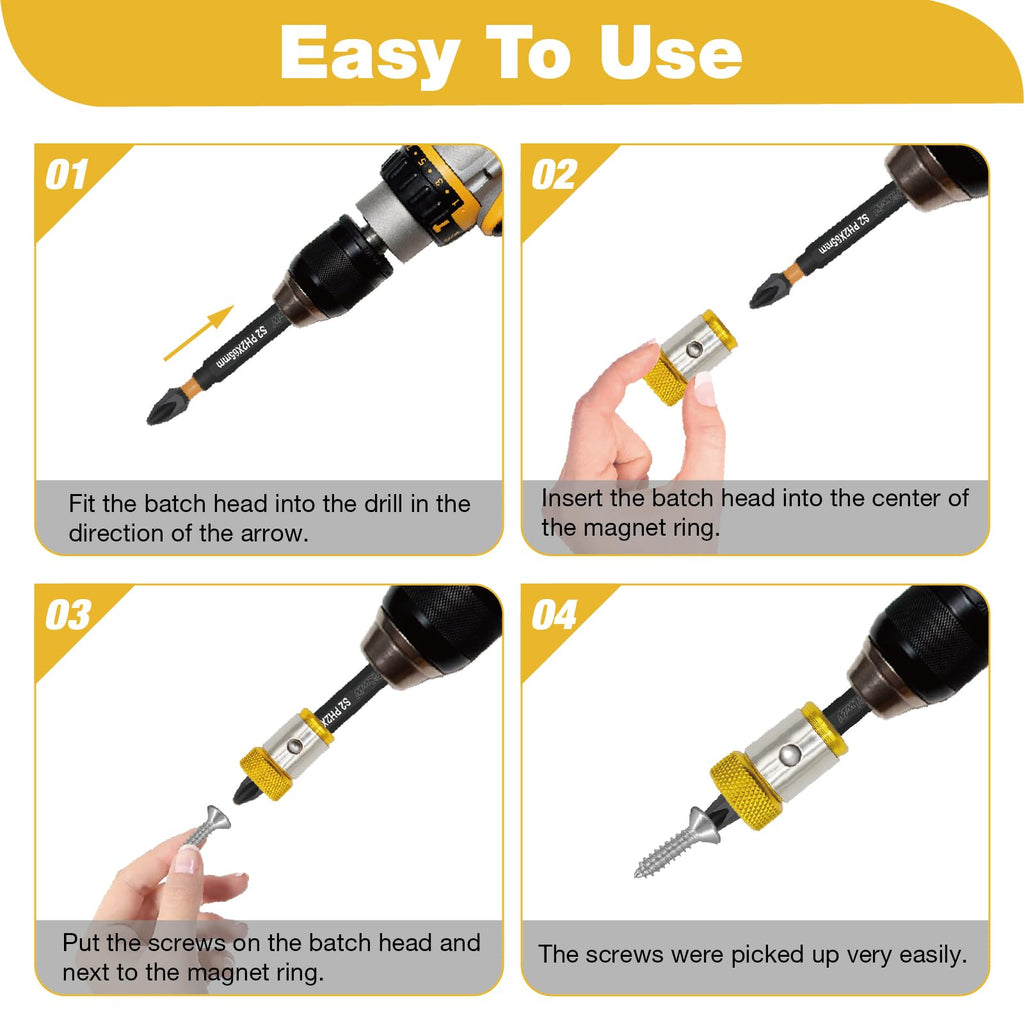 6 Pieces Strong Magnetic Screw Ring With 6 Pieces Ph2 Screwdriver Bit Set, 1/4 Inch/ 6.35 mm Universal Magnetic Screw Ring Bit for Hex Screwdriver and Power Bits