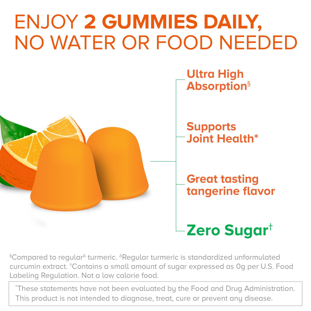 Qunol Zero Sugar Turmeric Gummies, Gummy with 500mg Turmeric Curcumin, Joint Support Supplement, Ultra High Absorption Turmeric Curcumin, Vegetarian, Gluten Free, 90 Count