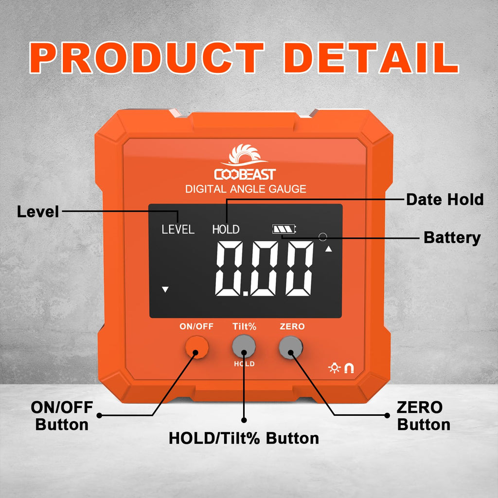 Digital Angle Finder, Digital Level Angle Gauge with Backlight & Magnetic Base Compact Digital Protractor Angle Measuring Tool Inclinometer for Woodworking Construction Table Saw Gift for Men