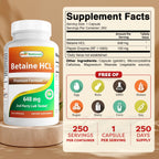Best Naturals Betaine HCL 648 mg 250 Capsules (250 Count (Pack of 2))
