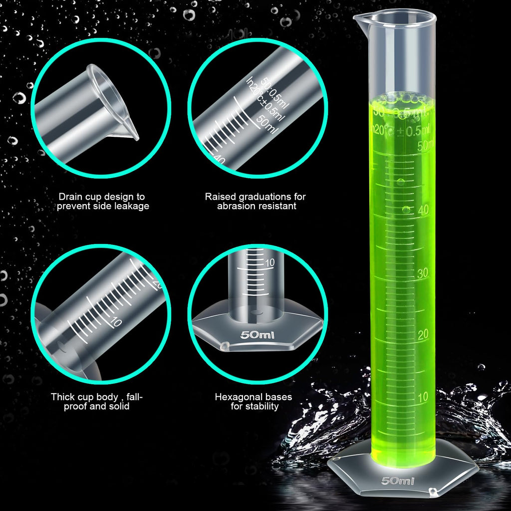 Teenitor Graduated Cylinder Plastic Beaker, 5pcs Plastic Graduated Cylinder 10ml 25ml 50ml 100ml 250ml and 5pcs Plastic Beakers 50ml 100ml 250ml 500ml1000ml Clear 10pcs