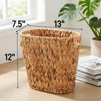 Pumtus Woven Trash Can, Handwoven Bathroom Waste Basket with Built-in Handles, Water Hyacinth Storage Bin, Garbage Laundry Magazine Container for Bedroom, Kitchen, Office, Utility Room