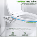 SAMODRA Bidet Attachment, Non-Electric Cold Water Bidet Toilet Seat Attachment with Pressure Controls, Retractable Self-Cleaning Dual Nozzles for Frontal & Rear Wash - Brushed Nickel