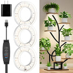 3 Head White Halo Angel Ring Ceiling LED Plant Growth Lights for Shelf, 3000K+6000K Full Spectrum Grow Lamps for Plant Growth Indoor Plants with 6/12/16H Timer, 3 Spectral Modes, 10 Dimmable Levels