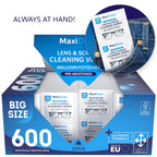 Glasses Wipes Lens Cleaner - Lens Wipes for Eyeglasses - 600 Pre-moistened Individually Wrapped Wipes for Eye Glasses, Electronics, Phone, Computer, Laptop Screen - Camera Lens Cleaner - Made in EU