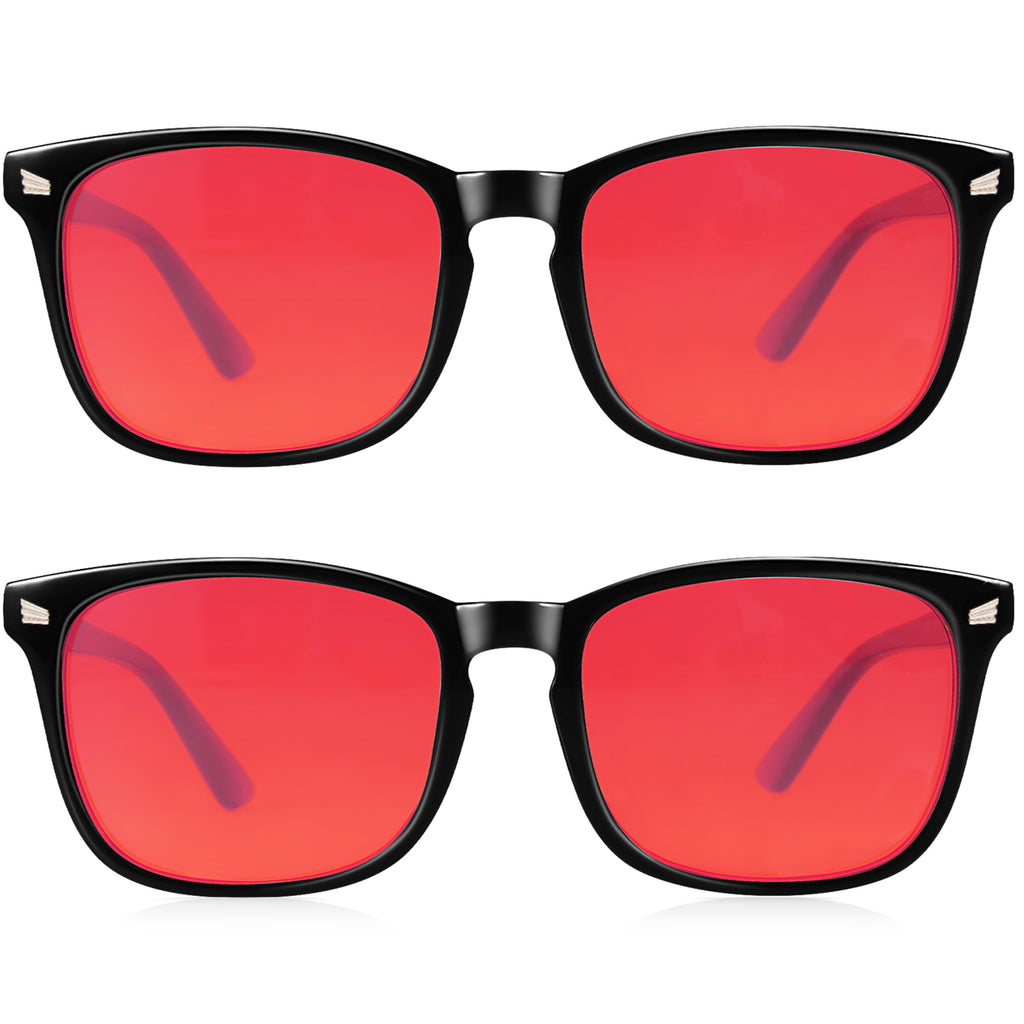 Vbewo 2 Packs Professional Sleep Glasses with 99.9% Blue Light Blocking Dual AR Coatings Lens ((02)-black+black, Red Lens(Max Protect))