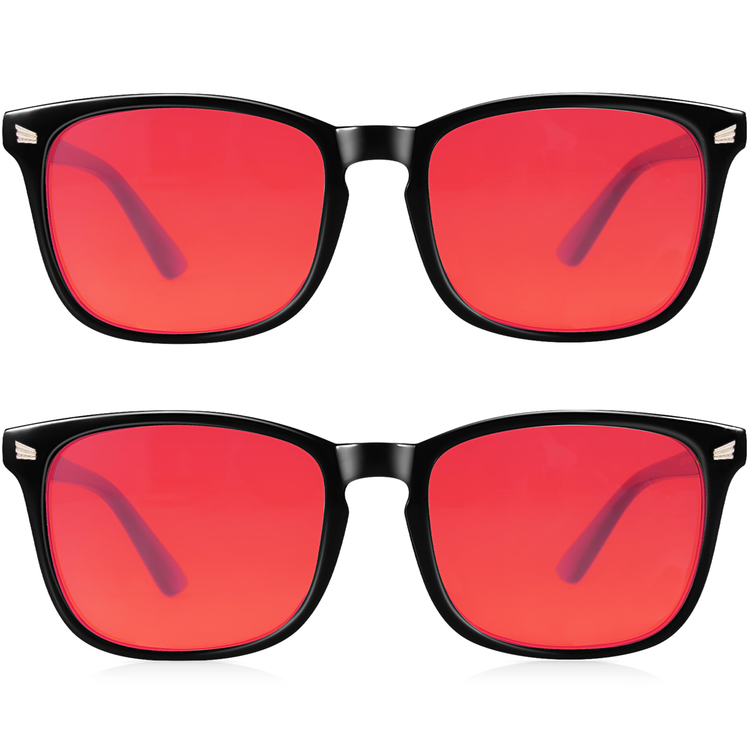 Vbewo 2 Packs Professional Sleep Glasses with 99.9% Blue Light Blocking Dual AR Coatings Lens ((02)-black+black, Red Lens(Max Protect))