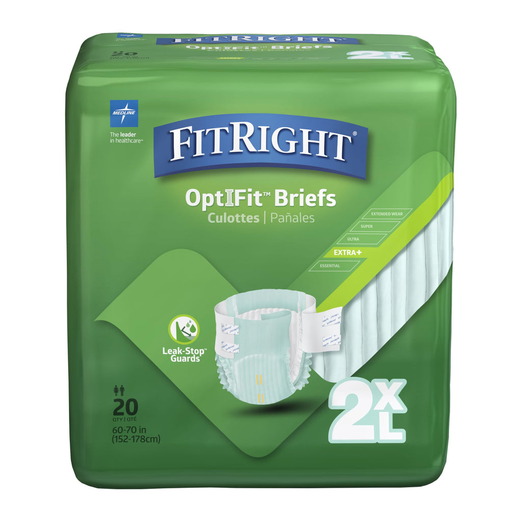 FitRight Adult Diapers, Extra+ Heavy Absorbency, 2XL (Waist Size 60in-70in), 80 Count, OptiFit Incontinence Briefs for Men and Women, Disposable, Moisture-Wicking, Leak Protection,