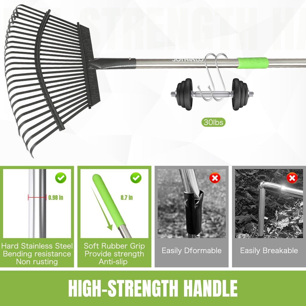Adjustable 65 Inch Long 18 Inch Wide Garden Rake, 25 Tines Metal