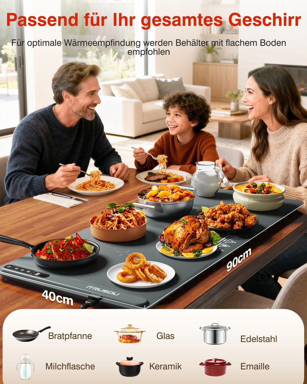Warming Mat for Food (35"x16") - iTRUSOU Extra Large Electric Warming Tray with 7-Level Temp, 500W High-Power & 99H Timer - Rollable XL Large Food Warming Mat for Parties & Buffet