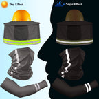 SATINIOR 3 Pcs Sun Hard Hat Neck Protection High Visibility Full Brim Mesh Sun Protection Bandana Headband Arm Sleeves with Reflective Strap for Construction Helmet Hard Hat(Dark Gray)