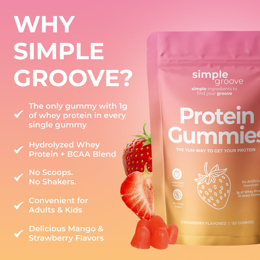 simple groove Protein Gummies|1g Whey Protein per Gummy | Healthy Snacks | Essential Amino Acids | Healthy Gummy Candy | Gummies for Women Men Kids
