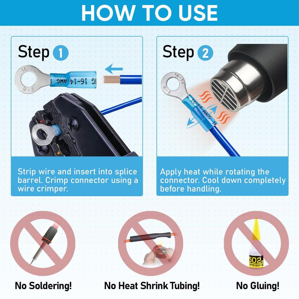 TICONN 120 Pcs Heat Shrink Wire Connectors, Marine Crimp Ring Terminal Kit