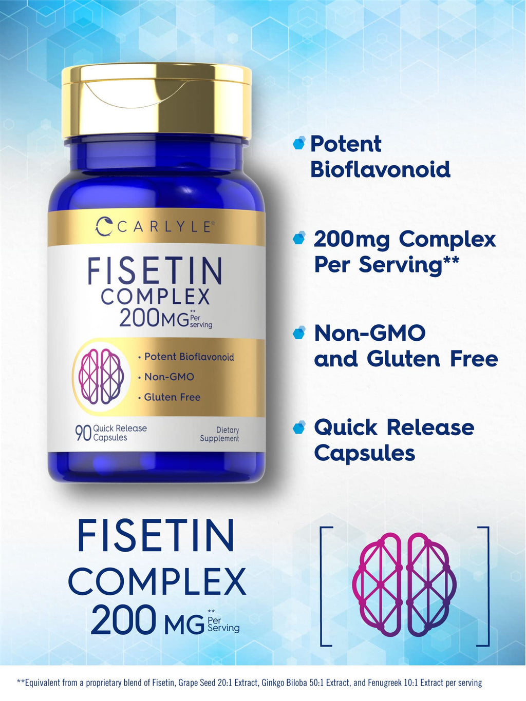 Carlyle Fisetin Complex Supplement | 90 Capsules | Non-GMO and Gluten Free