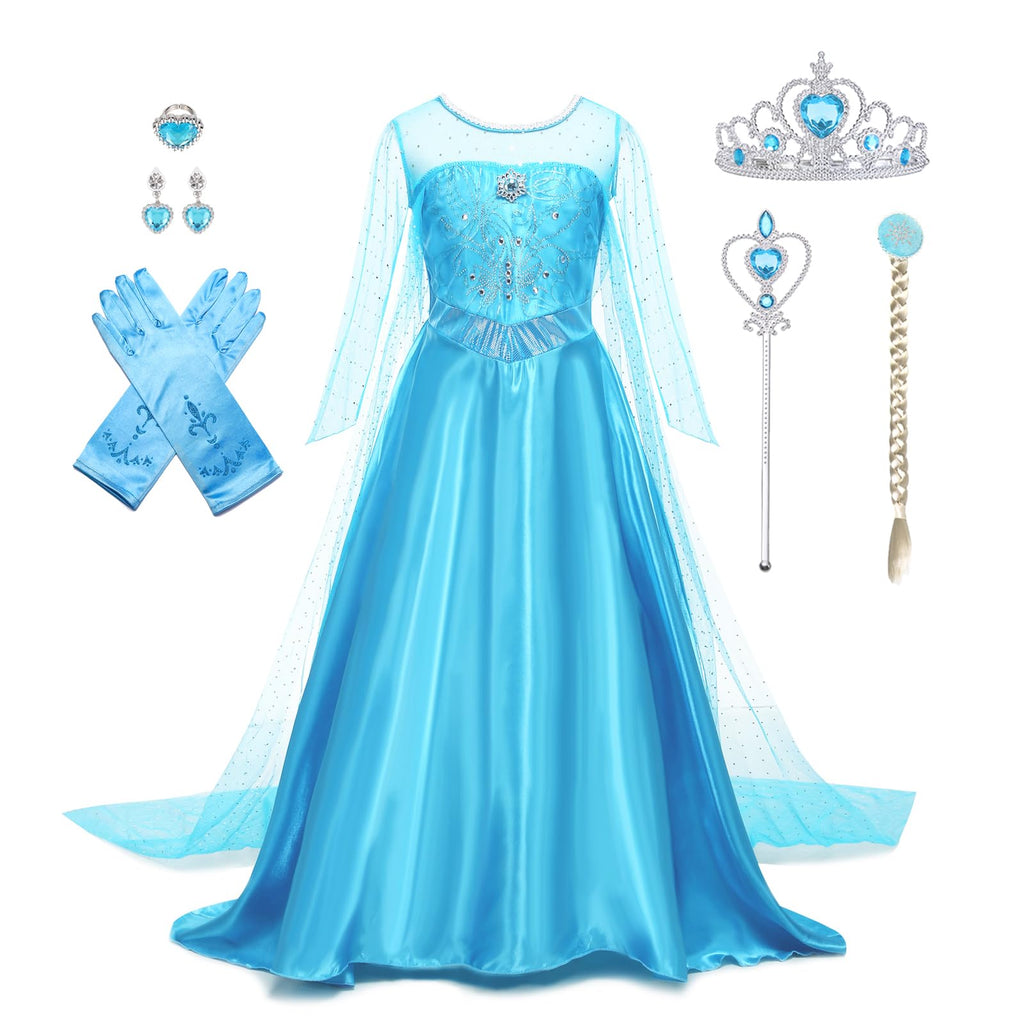 AHLPO Princess Dress for Girls Luxury Princess Dress Up Halloween Cosplay Princess Role Play Costume Fancy Dress Birthday Outfit with Accessories