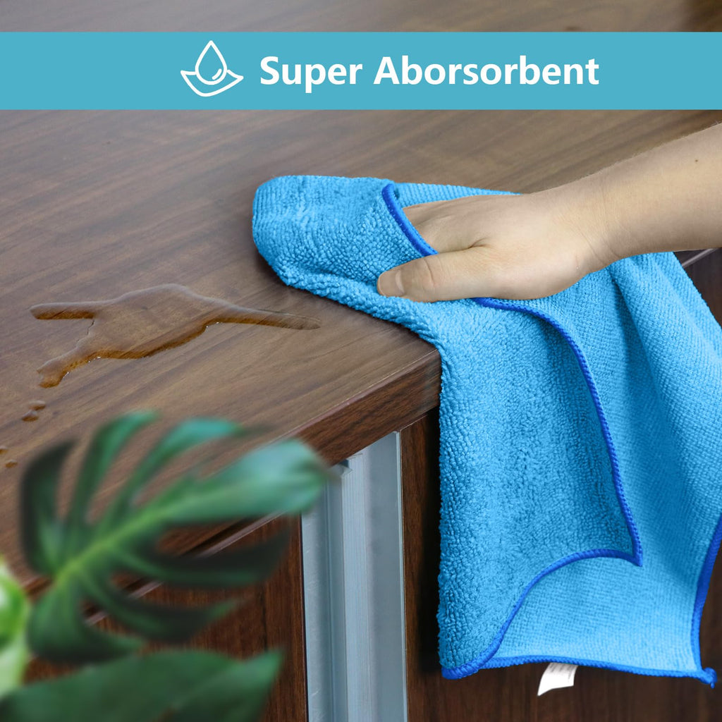 HOMEXCEL Blue Microfiber Cleaning Cloth 100 Pack, Microfiber Towel for Cars, Lint Free, Scratch-Free, Highly Absorbent, and Cleaning Rags for House, Window and Glass, Cars, TV Screen 11.5 X11.5 inch