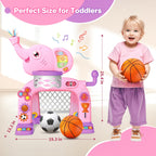 Shemira Toddler Basketball Hoop & Soccer Goal Activity Center Toys with Light & Music,Elephant Toddlers Musical Toys Gift, Baby & Toddlers Christmas Birthday Gift for 1 2 3 Year Old Boys & Girls