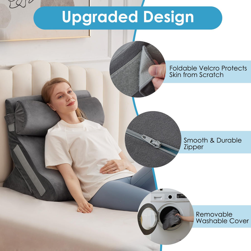 MEGCXIT 3PCS Bed Wedge Pillow for Headboard, Adjustable Wedge Pillow for Sleep Apnea, 23” Wide Triangle Pillow Wedge Set for After Surgery, Acid Reflux Relief, Snoring, Neck&Back Support, Grey
