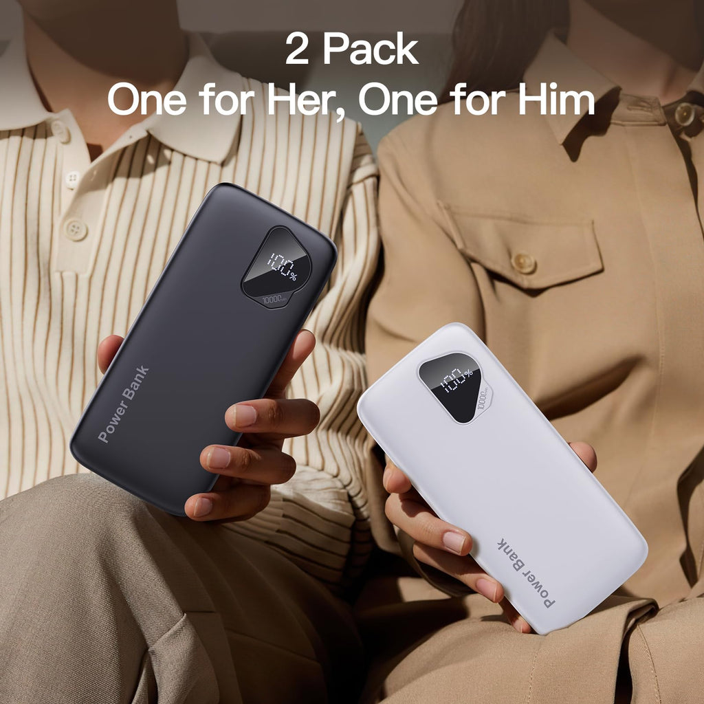2026 2-Pack 10000mAh Portable Charger Battery Pack with Built in Cables
