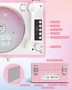 CD Player with Stereo Speakers, Wireless Bluetooth Input/Output Transmission, Rechargeable Battery, USB Retro CD Player Desktop for Home Party Decorations - Pink