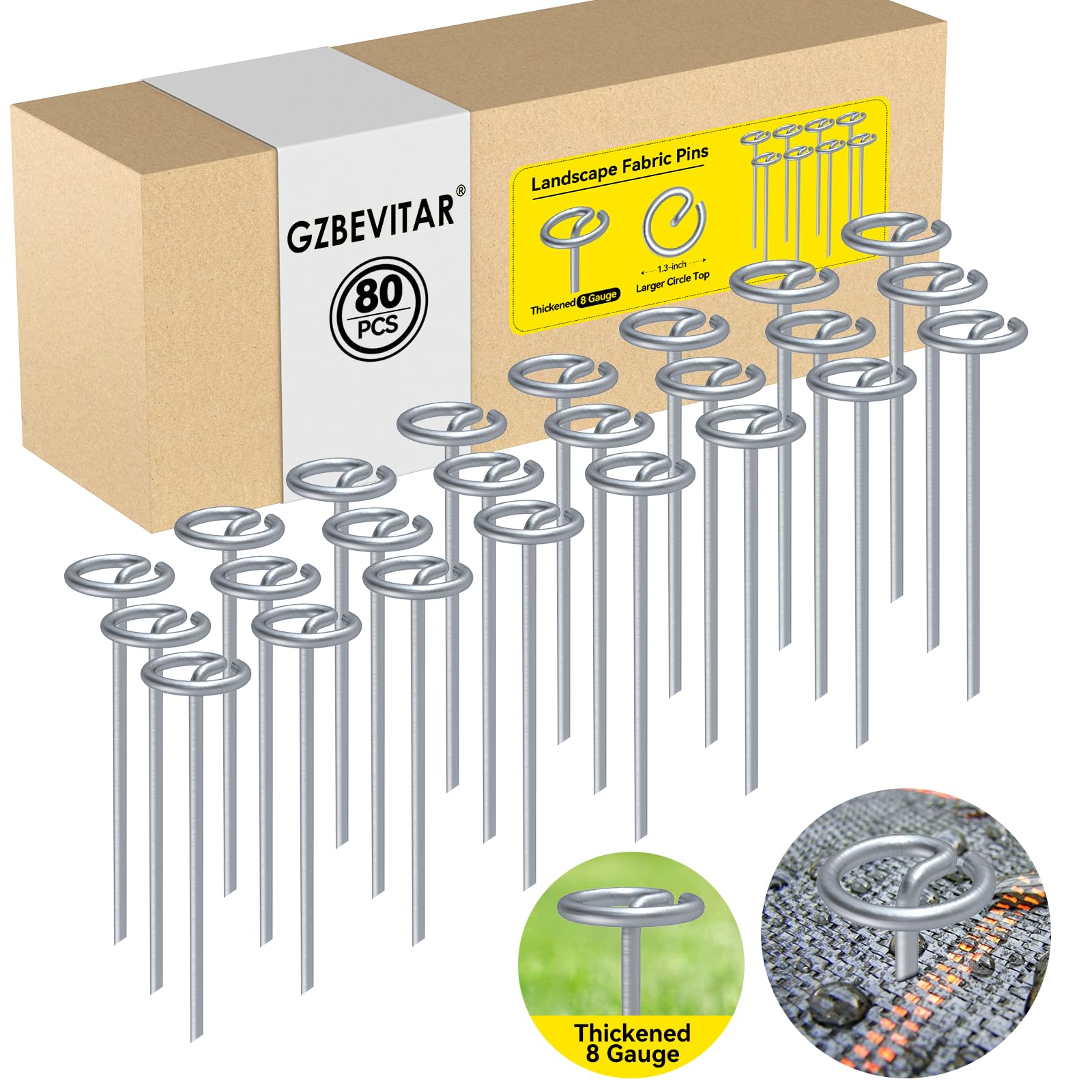 GZBEVITAR Landscape Fabric Stakes, 8 Gauge Circle Top Landscape Pins